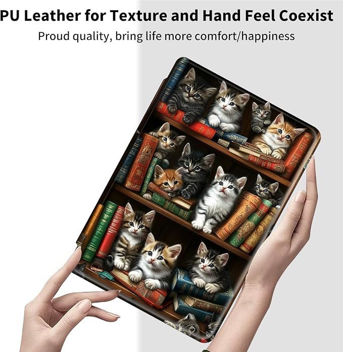 Case for iPad Pro 12.9 Inch 6th/5th/4th Gen (2022/2021/2020)360 Degree Rotating Protective Stand Cover with Auto Wake/SleepVintage Bookshelf and Cats