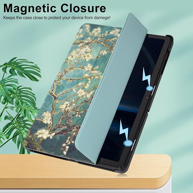 Caweet Case for T-Mobile Revvl Tab 2 10.1 Inch 2025 Released Lightweight Hard Back Shell Tri-Fold Stand Cover with Magnetic Closure Almond Blossom