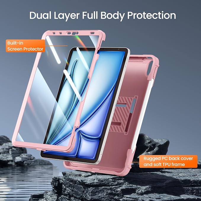 ZtotopCases for iPad Air 11 Inch M4/M3/M2 (2026/2025/2024) iPad Air 5th/4th Generation 10.9 Inch (2022/2020) Built-in Screen Protector Shockproof Cover+ Kickstand - Black
