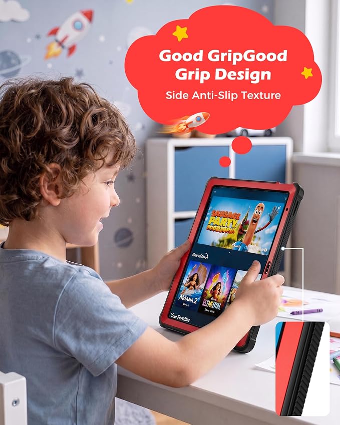 ProCase Kids Case for 11 iPad (A16) &amp 10.9 iPad 10th Gen Black | 180° Adjustable Kickstand with Pencil Holder 3-Layer Heavy Duty Rugged Shockproof Hard Shell Cover