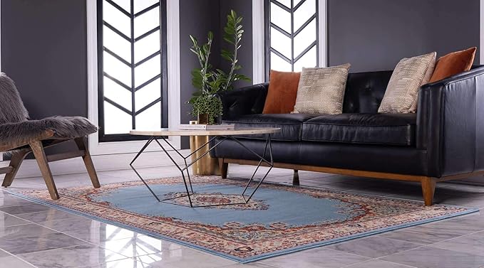 Unique Loom Reza Collection Traditional Persian Style Area Rug, 4 x 6 ft, Light Blue/Ivory