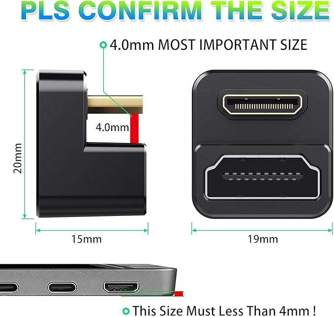 AGVEE 3 Pack (Short Side Inward) 180 Degree Angled Mini HDMI Male to HDMI Female Adapter, U-Shaped 4K@60HZ Converter Coupler Connector Extender for Portable Display Monitor Accessories, Black