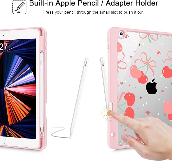 May Chen for iPad 9th Generation with Pencil Holder iPad 8th/7th Gen Case 10.2-inch [Penceil Holder] Trifold Stand Auto Wake/Sleep Clear TPU Protection Back Cover Ballet Shoes