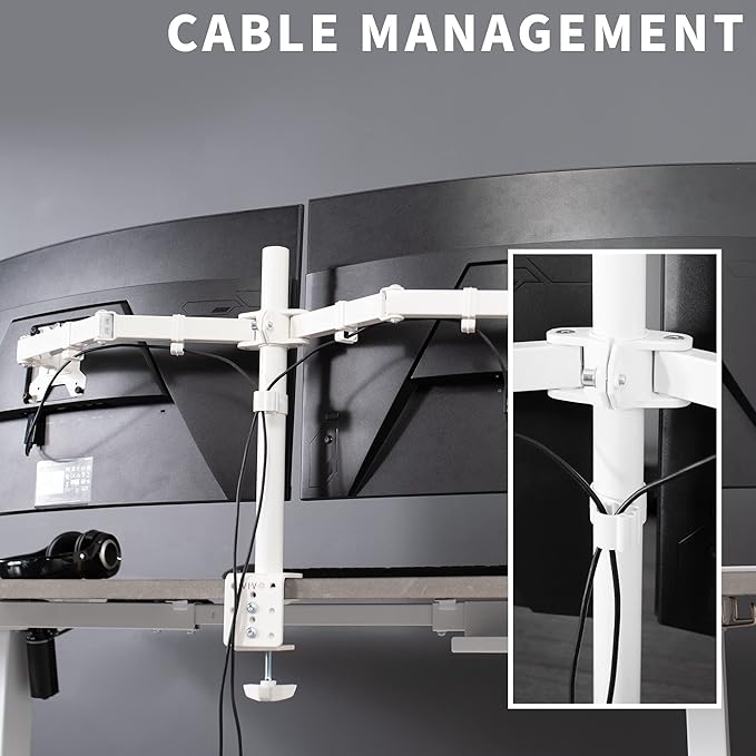 VIVO Cable Management Clips for Desk Monitor Stands, Computer Office Workstation Cord Organization Kit, 1 Pole Clip and 4 Arm Clips, Set of Monitor Mount Wire Holder Hooks, White, PT-SD-WC05CW