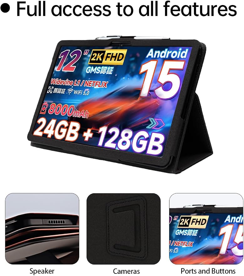 Case for SVITOO P108 Tablet 12 inch，WUNIAK Premium Leather Business Folio Stand Cover for SVITOO P108 Tablet 12 inch with Hand StrapBlack