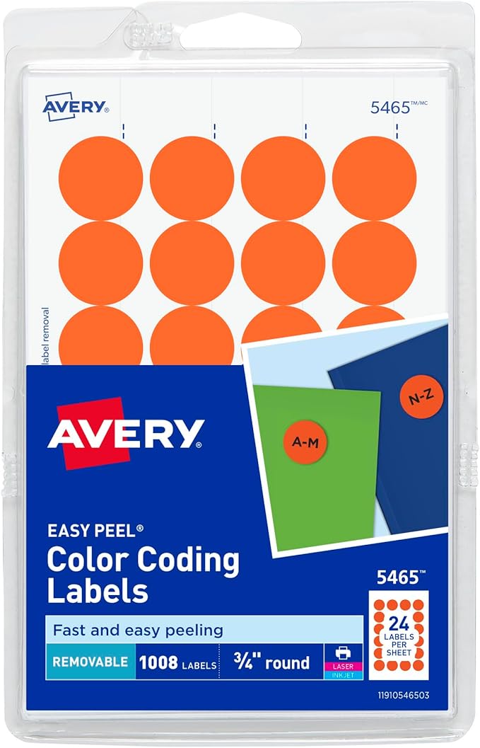 Avery Printable Color Coding Round Labels, 3/4 Inch Diameter, Orange, 1,008 Customizable Labels (05465)