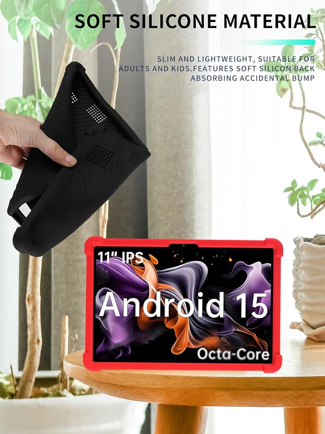 Case for ApoloMedia EP1095T 11 Tablet 2025 Android 15，WUNIAK Shock Proof Lightweight Stand Rubber Shell Protective CoverKids Friendly Soft Silicone Adjustable Stand CoverBlack