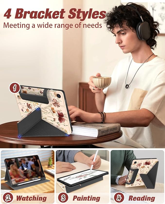 for Samsung Galaxy Tab A9 Plus Case with Pen Holder - for Girls Women Boys Cute Cartoon Cool Anime Kawaii Fun Protector Stand Folio Moon Cat
