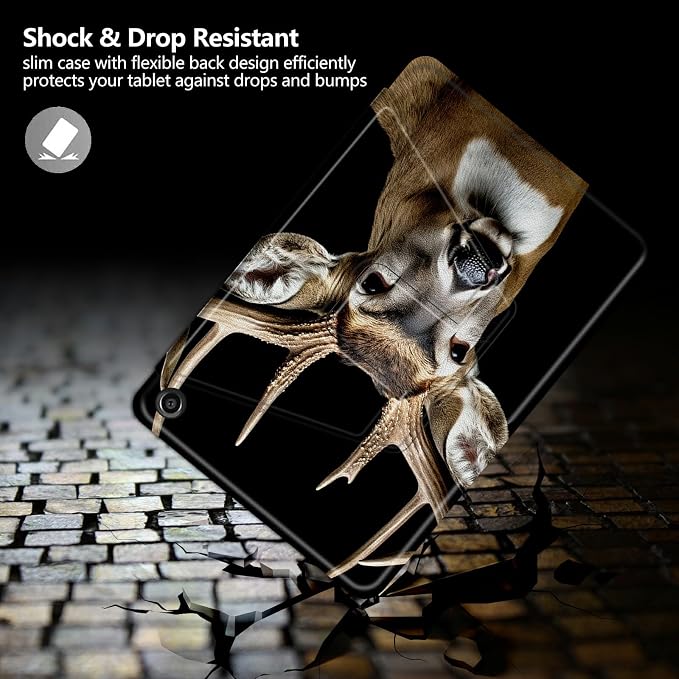 American Flag Deer Pattern Case for All-New Amazon Kindle Fire 7 Inch Tablet (9th/7th/5th Generation 2019/2017/2015 Release)360 Degree Rotating Stand Protective Cover with Auto Sleep/Wake