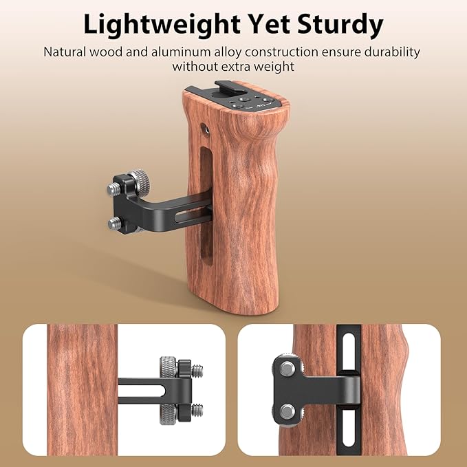 SmallRig Wooden Side Handle with 1/4''-20 Screws, Max. Load 15kg/33lbs, Up and Down Adjustable, for Left or Right Hand