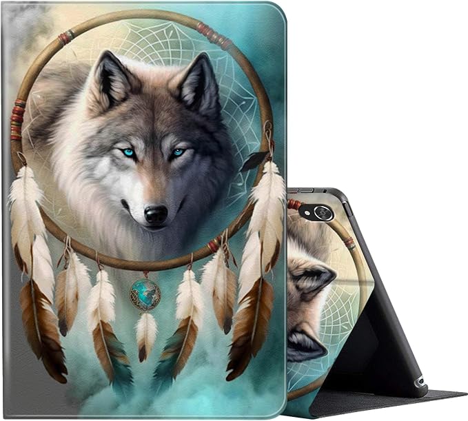 FUYOCWE for iPad Pro 13 Inch Case (M47th Generation2024 Model A2925A2926A3007)PU Leather Slim Folding Stand Case for iPad 13 7th GenAuto Sleep Wake Cover -A Dream Catcher Wolf