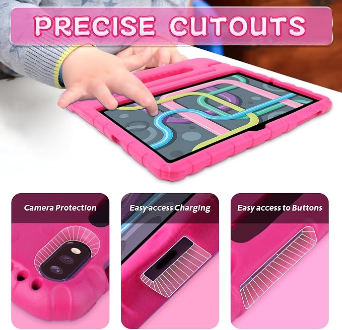 Heavy Duty Kids Case for Samsung Galaxy Tab S7 FE/S7 Plus/S8 Plus 12.4 inch | Rugged Protection Cover for Galaxy Tab S8+/Tab S7 FE/S7+ 2022/2021/2020 with S-Pen Holder Handle StandEVA Foam Rose Red