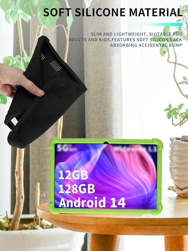 Case for YLEEBG TAB10 10 inch Android 14 TabletsWUNIAK Hollow Back DesignHeat Dissipation Shockproof Lightweight Adjustable Kickstand Silicone Shell&ampKids Friendly Soft CaseBlack
