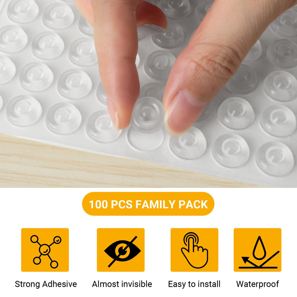 Yijieww Self Adhesive Cabinet Door Bumpers, Sound Dampening Bumpers, Pads for Cabinet Doors, Drawers, Glass Tops, Picture Frames, Cutting Boards (100P)
