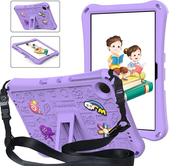 Case for iPad 10.2 Inch 2021/2020/2019/ iPad Pro 10.5 Inch/Air 3rd Gen (2019) Shoulder Strap Kickstand Children Friendly Anti-Scratch Shockproof Case Lightpurple