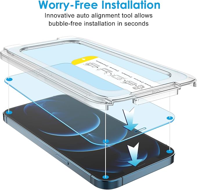 JETech One Touch Screen Protector for iPhone 12 Pro Max 2-Pack | Auto Alignment Installation HD Clear Full Coverage Tempered Glass Bubble-Free Application