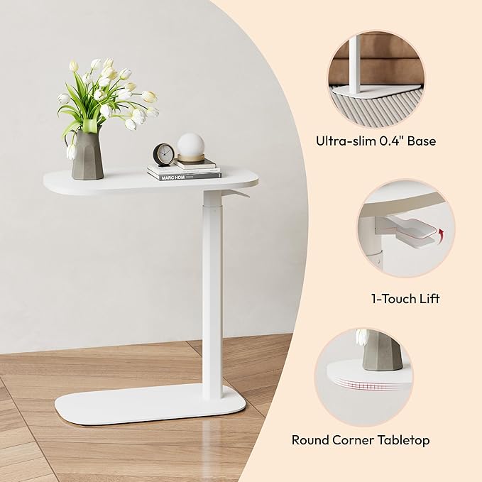 SANODESK Small Standing Desk Pneumatic Height Adjustable Small Sit Stand Desk Laptop Desk Overbed Table Computer Cart for Home Office Computer Workstations(23.6" W x 13.8" D,White)