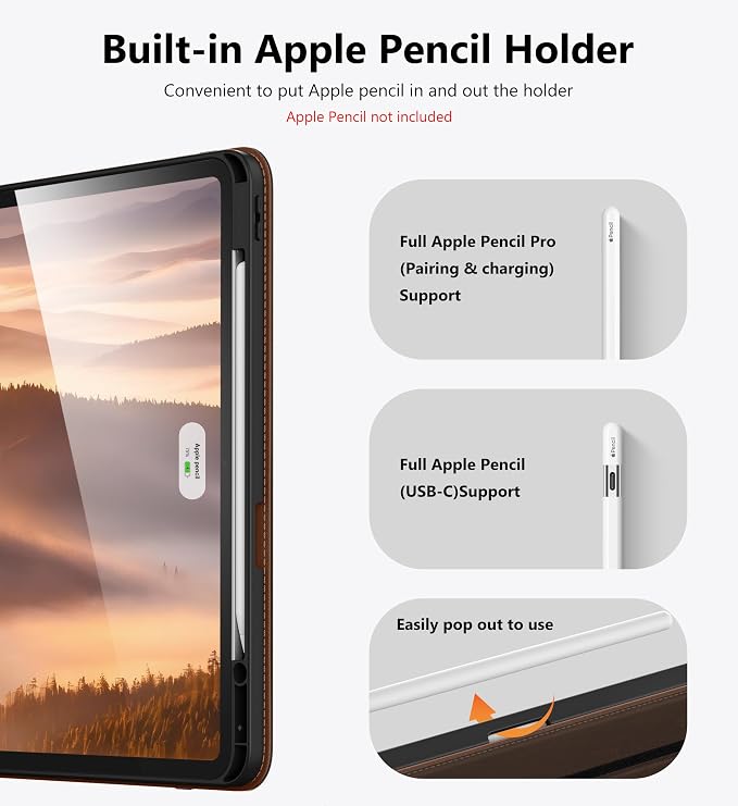 DTTO for iPad Pro 13 Inch Case M5 / M4 (2025/2024) Brown | 360 Degree Rotating Premium Faux Leather Folio Stand Cover with Pencil Holder Auto Sleep/Wake Multiple Angles