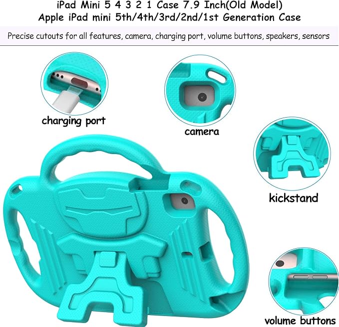 LTROP Kids Case for iPad Mini 5/4/3/2/1 7.9 Inch Case with Shoulder Strap Shockproof Handle Kickstand for iPad Mini 5th/4th/3rd/2nd/1st Generation for Kids Toddler Boys Girls Blue
