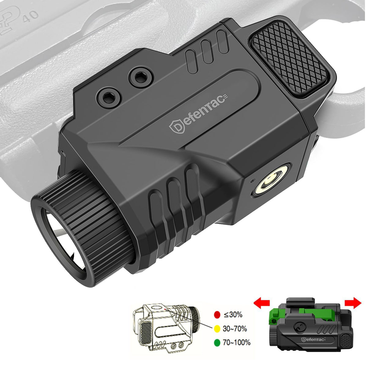 DEFENTAC 800lm Slidable Gun Light with Power Level Indicator