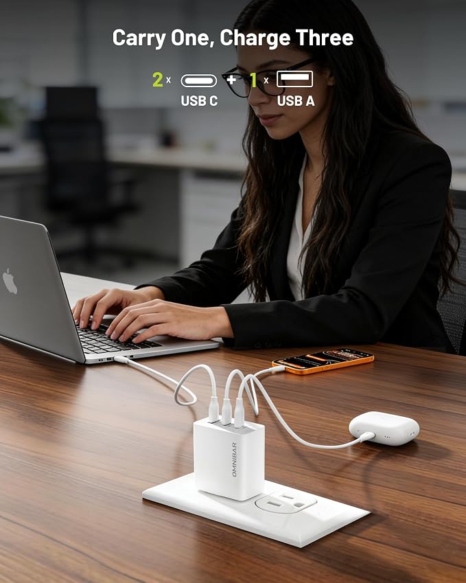 65W USB C Charger Block 3-Port GaN Fast Wall Charger Power Adapter | 2 USB-C &amp 1 USB-A Foldable Plug PD 3.0 PPS Fast Charging for iPhone 17/16/15 Galaxy S26/S25 Pixel 10/9 iPad &amp MacBoo