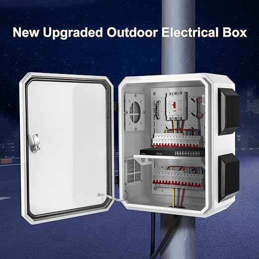 Outdoor Electrical Box, Cold-Rolled Steel Plate, Aluminum Alloy Back Beam, One-Piece Ventilation Design, IP65 Waterproof, Wall/Pole Mounted (17.7" x 13.8" x 7.9")
