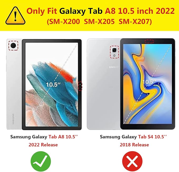 Slim Leather Case for Samsung Galaxy Tab A8 10.5 Inch 2022 (SM-X200 X205 X207) Multi-Angle Stand Full-Protective Tablet Cover Book Case with Stylus PenScreen Film (Black)