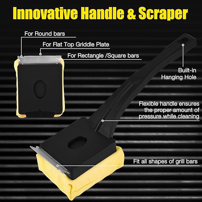 Grill Brush Bristle Free,Steam Cleaning Grill Brush,Pumice BBQ Grill Cleaner,Replaceable Head Barbecue Grill Cleaning Brush,with BBQ Cleaning Pad(1pcs) and Grill Stone Cleaning Block(2pcs)