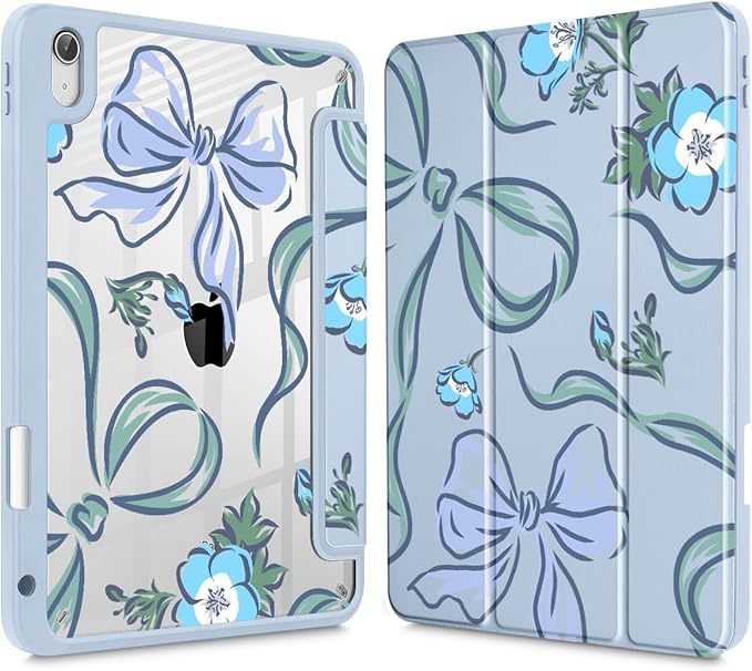 Mektron Case for 2026 iPad Air 11 inch M4 8th (M3 2025 7th /M2 2024 6th) Compatible with iPad Air 10.9 (2022 5th Gen /2020 4th Gen) Shockproof Clear Shell Blue Bows &amp Flowers