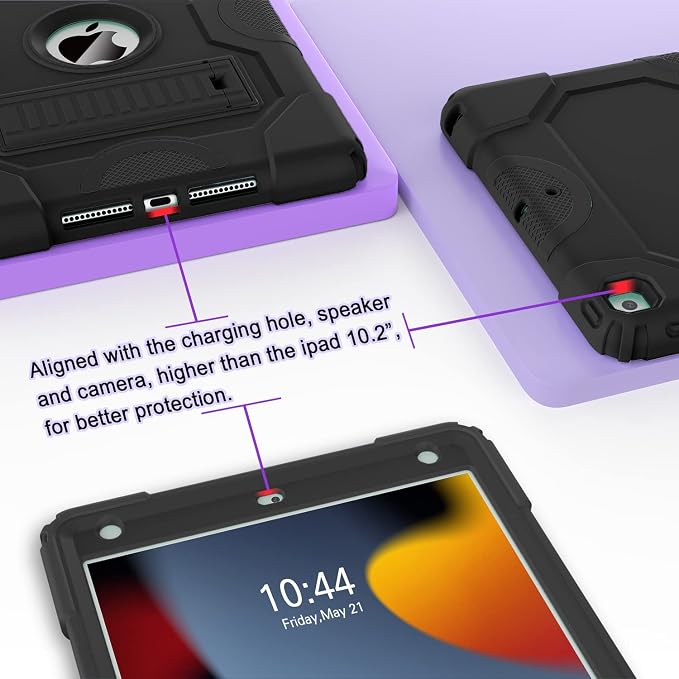 ZoneFoker for iPad 9th Generation Case iPad 8th 7th Generation Case iPad 10.2 Inch 2021/2020/2019 Case Heavy Duty Rugged Shockproof Protective Cover with Kickstand Black