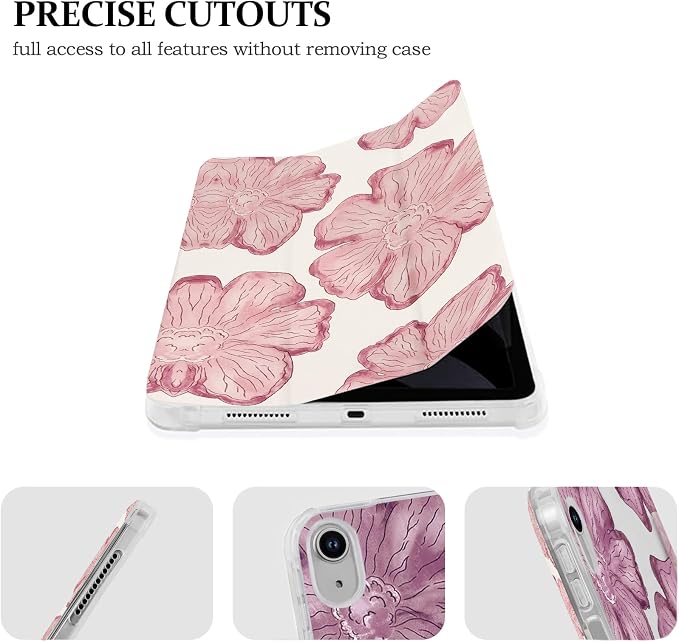 Lovmooful for iPad 9/8/7 Gen Case with Pencil Holder Cute-Bear Flower | Fit for iPad 9/8/7 (10.2-Inch2021/2020/2019 Model9th/8th/7th Generation)Soft TPUTrifold StandProtectiveGirly