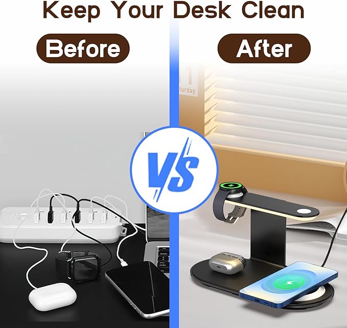 Aluminum 4-in-1 Charging Station for Samsung/Android with 3-Level Night Light, 18W Wireless Charger for Galaxy S25 Ultra/S24/S23/S22/Note 20,Galaxy Watch Ultra/8/7,Galaxy Buds 3 Pro(Black)