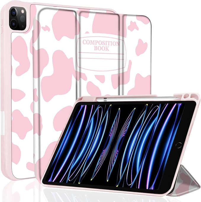 for iPad Pro 11 Inch Case 2022(4th Gen)/2021(3rd Gen)/2020(2nd Gen) with Pencil Holder TPU Shockproof Frame and Protective Leather Cover [Auto Sleep/Wake] Black Cow