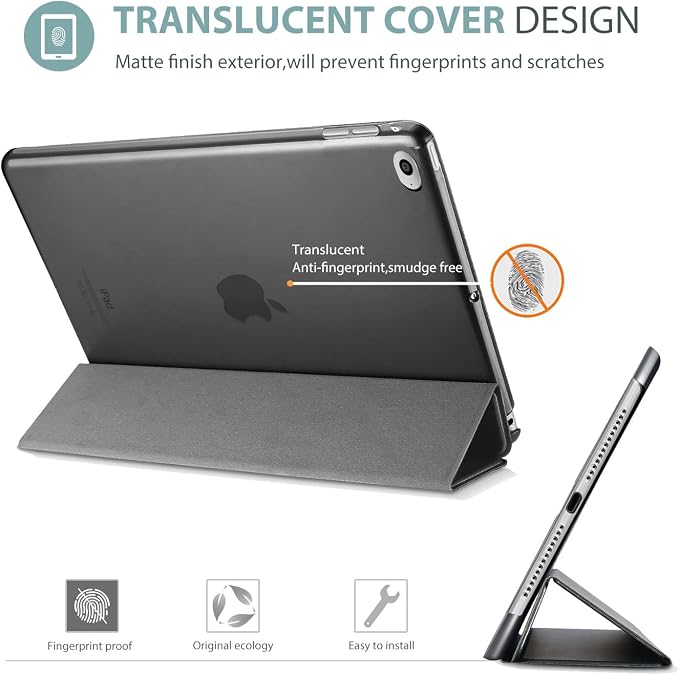 ProCase Slim Stand Case for iPad Air 2nd Gen 2014 Black | Fits Models A1566 / A1567 Ultra Slim Lightweight Protective Shell Translucent Frosted Back
