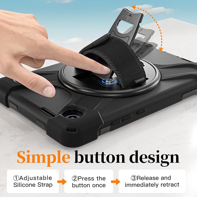 Case for Galaxy Tab S10 FE+ 13.1 2025 with Screen Protector+360 Rotating Hand Strap&ampStand+Shoulder Strap (Black)