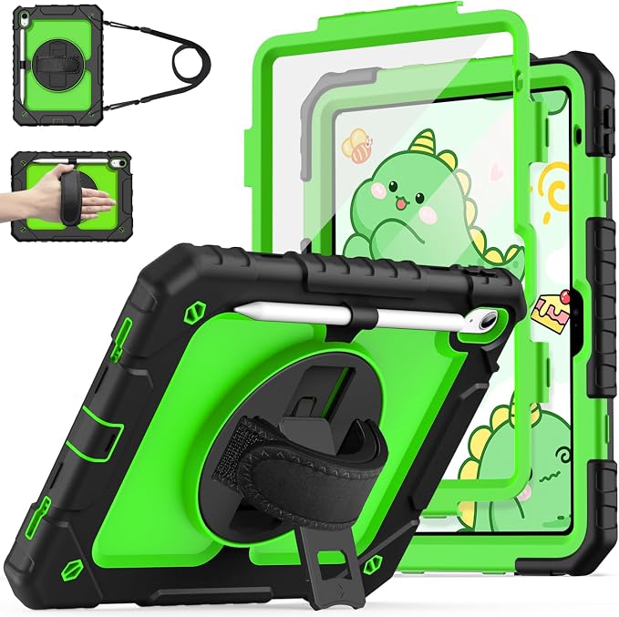 Cantis Case for iPad 9th/8th/7th Generation with Screen Protector iPad 10.2 Case 2021/2020/2019 with 360 Degree Rotating Stand/Shoulder Strap/Pencil Holder Alpine Green
