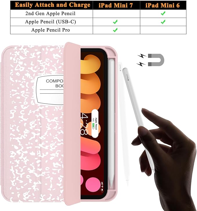 Soke Case for iPad mini (A17 Pro) 7th/ 6th Generation (Book Wine) | Built-in Apple Pencil Slot fit iPad Mini 2024 and 2021 8.3 inch Auto Sleep/Wake