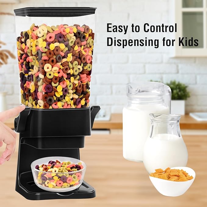 Cereal Dispenser Countertop,5.5L Cereal Containers Storage Dispenser for Pantry,Dry Food Storage Rice Containers,Candy Dispenser,Snack Organizer Machine for Grains, Nuts,Oatmeal, Pet Food Black