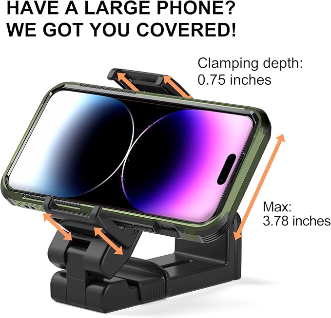 Perilogics Gen 2 Airplane Phone Holder Mount Travel Essential Phone Stand | Upgraded Silent Hinge 360° Adjustable Compact Size Wider Clamp Fits iPhone Android &amp Gaming Devices