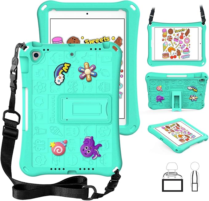 Case for iPad 10.2 Inch 2021/2020/2019/ iPad Pro 10.5 Inch/Air 3rd Gen (2019) Shoulder Strap Kickstand Children Friendly Anti-Scratch Shockproof Case Lightpurple