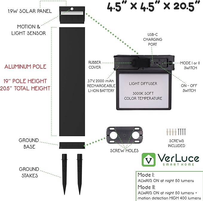 Solar Pathway Lights - Walkway Solar Lights for Outside - PIR Sensor & Two Lighting Modes - Rechargeable Battery Lasts Up to 55 Hours - 3000K - IP44 Weather Resistant - 4 Pack