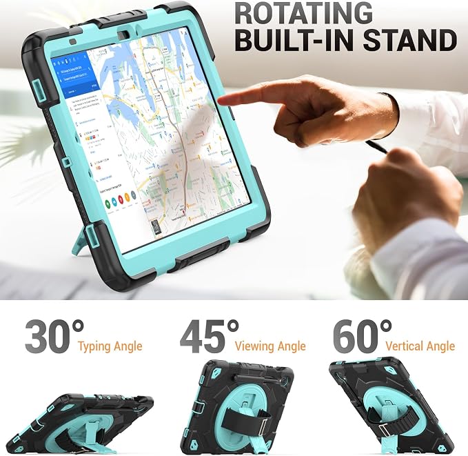 HXCASEAC Case for Samsung Galaxy Tab S10+ Plus / S9 Fe+ / S9+ 5G 12.4 inch Protective with Screen Protector/S Pen Holder/ 360 Rotating Stand Hand Strap - Black