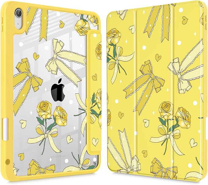Tuiklol for iPad Pro 11 Inch 4th / 3rd / 2nd / 1st Gen (2022 2021 2020 2018) Case -Built-in Pencil Holder Shockproof Cover Clear Transparent Back Shell with Auto Wake/Sleep Black Flower