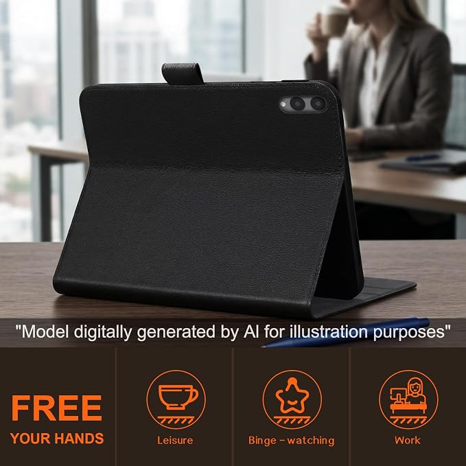 Leather Case for Samsung Galaxy Tab S11 Ultra 14.6 2025 Black | Business Folio Cover with Pencil Holder Magnetic Closure Auto Wake/Sleep Multi-Angle Stand