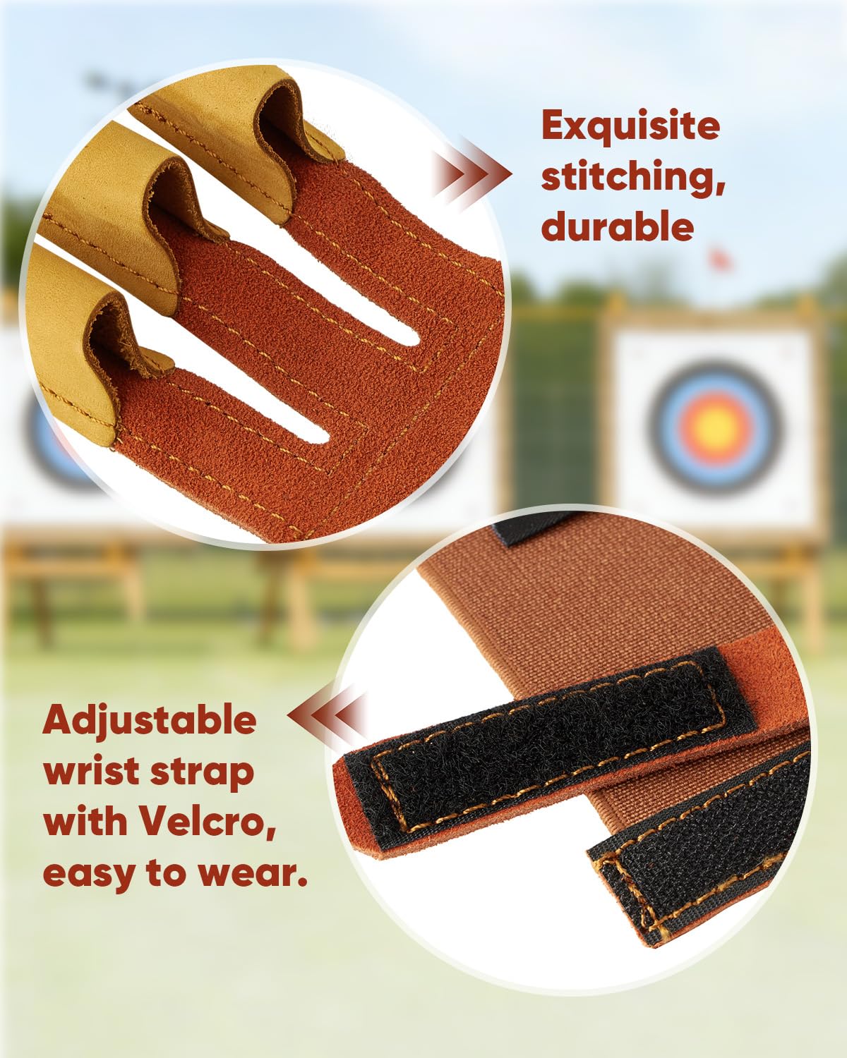 TOPARCHERY Archery Gloves Archery Finger Guard Leather with Adjustable Strap, Suitable for Left and Right Hands