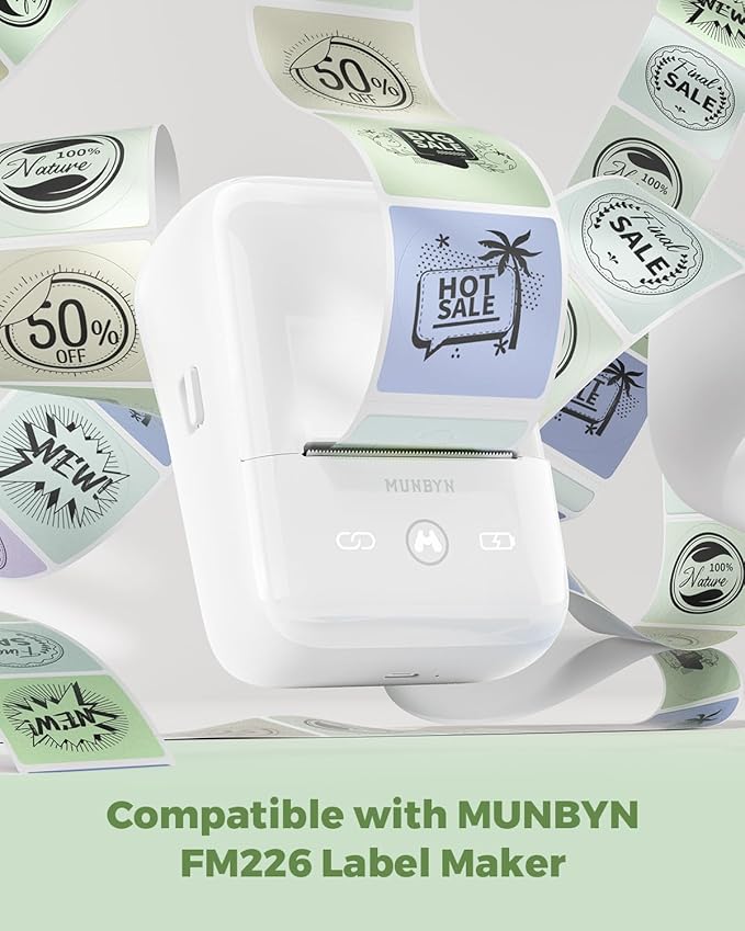 MUNBYN 2 Inch Circle Thermal Labels, Multicolor Thermal Label Stickers for Custom Logo, Candle, 150 Sheets/1 Roll