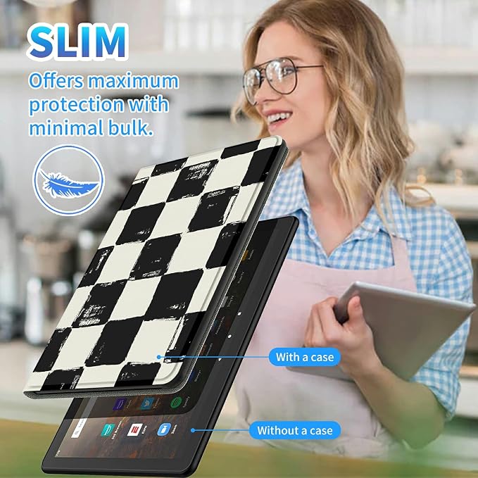 for All-New Kindle Fire HD 10 &amp 10 Plus Tablet (13th/11th Gen 2023/2021 Release) 10.1 + Screen Clean Pad Slim PU Leather Multi-Angle Kickstand Cover with Auto Wake/Sleep Horse with US Flag
