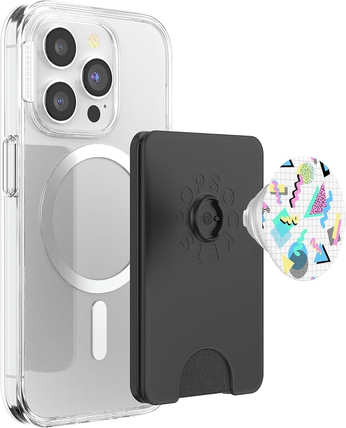 Aesthetica Retro 80's 90's Geometric Pattern Pop Socket PopGrip for Most Devices with Smooth Hard Plastic Cases - Black Multicolor