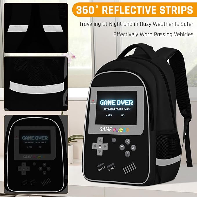 School Backpack For Boys - Gamer Boys Backpack For Kids Children Teens Elementary Middle School - Ages 6-18，17″