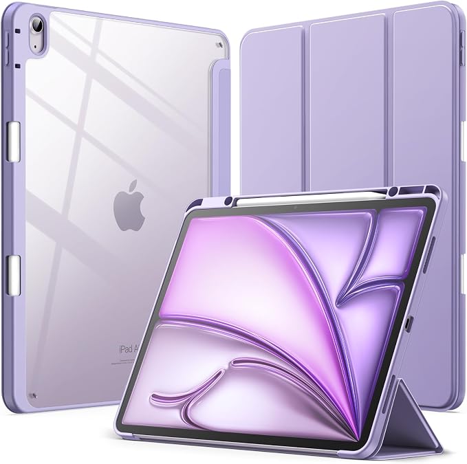 JETech Case for iPad Air 13-Inch M4/M3/M2 (2026/2025/2024) with Pencil Holder Clear Transparent Back Shell Slim Stand Shockproof Tablet Cover Auto Wake/Sleep (Black)